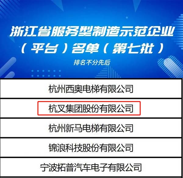 喜訊！杭叉集團(tuán)榮列浙江省服務(wù)型制造示范企業(yè)名單